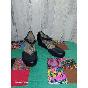 Aetrex Mia Womens Mary Jane Wedge Orthotic Size 8.5 Navy Blue